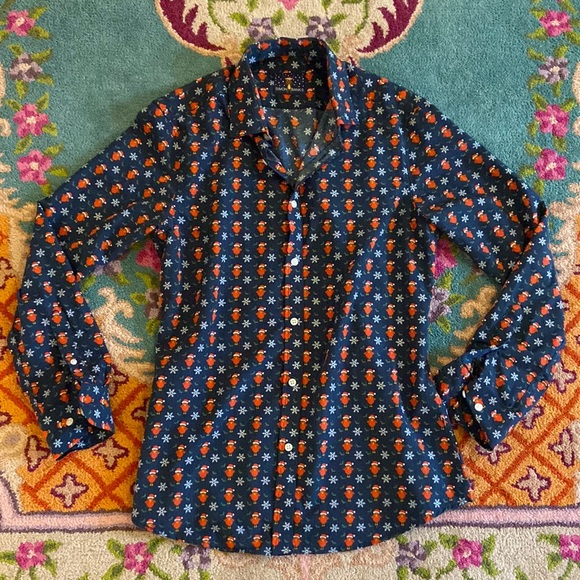 Turkey Santa thanksgiving Christmas Holiday button up - Picture 1 of 3